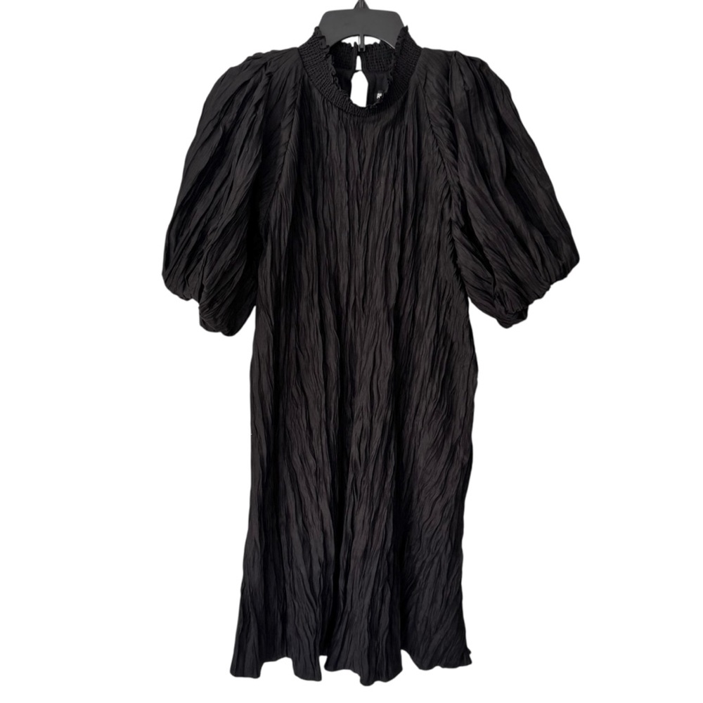 Karl Lagerfeld Acordian Balloon Elbow-Length Sleeves Black Midi Dress - Picture 3 of 10